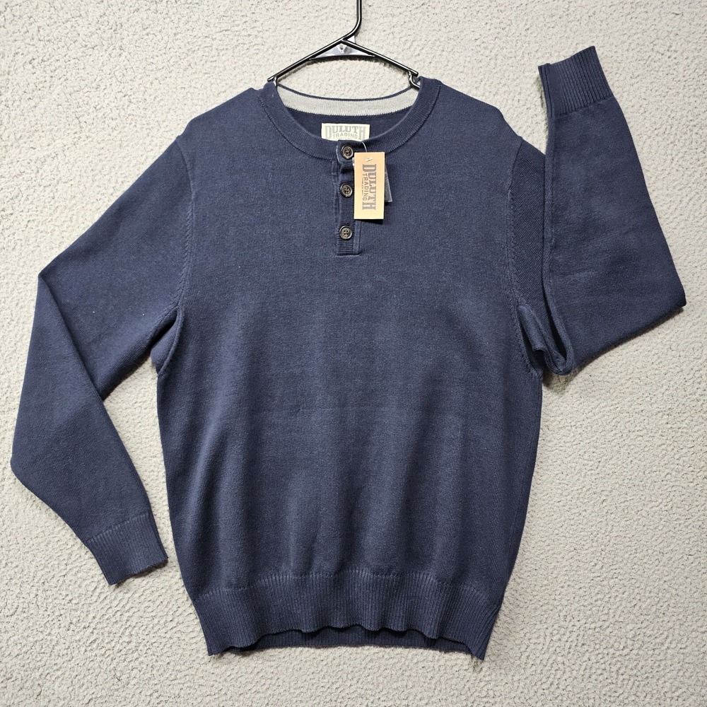 Duluth Sweater‎ Mens Medium Navy Blue Strongarm Henley Long Sleeve Pullover